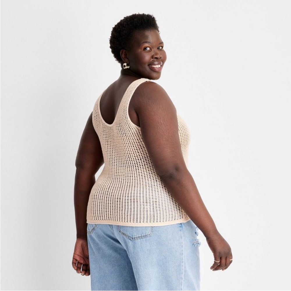 NWT Crochet u-neck tank sweater future collective Target Alamo Noelle beige 3X